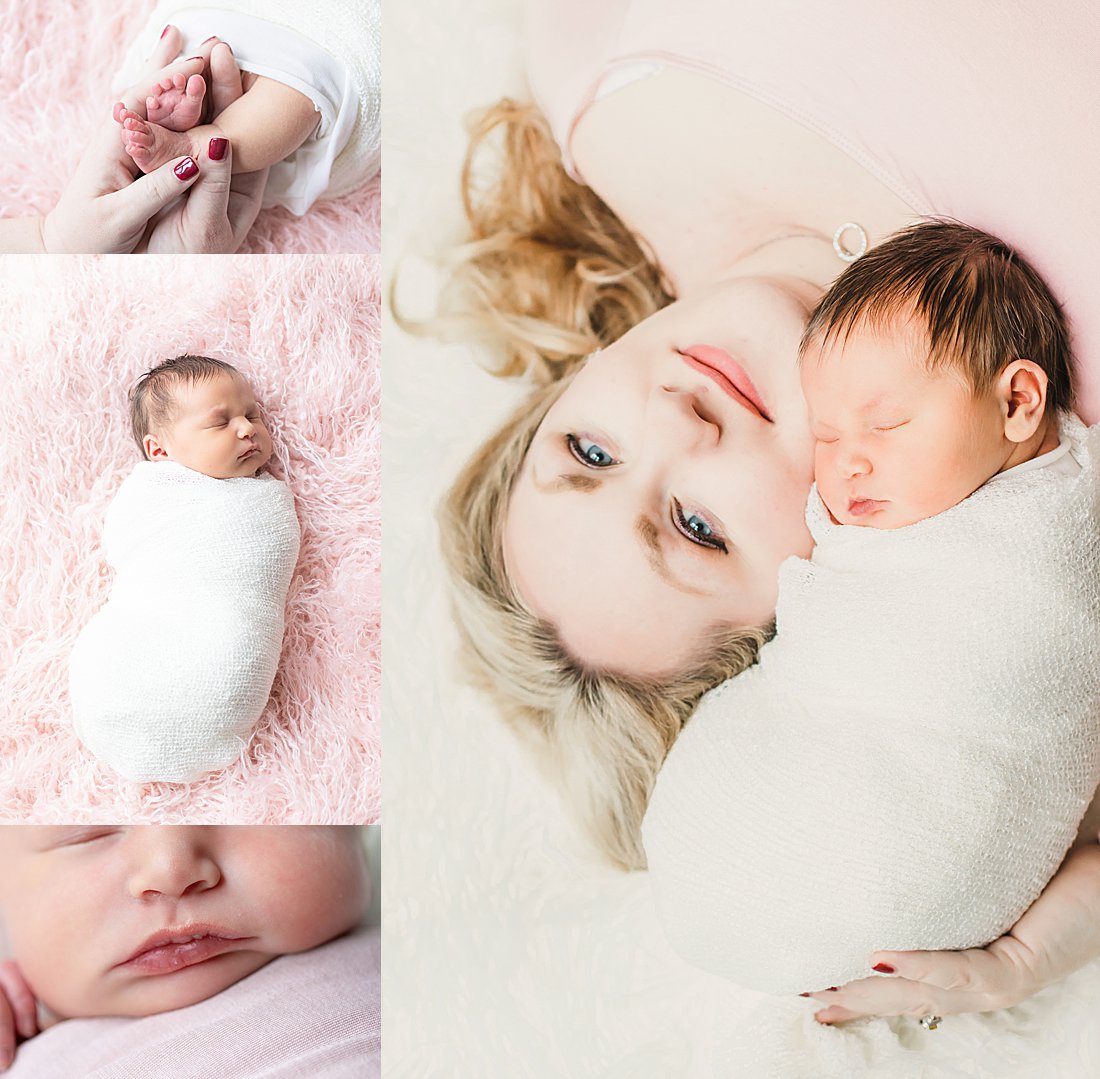 mother with newborn daughter in home newborn session_petite magnolia photography