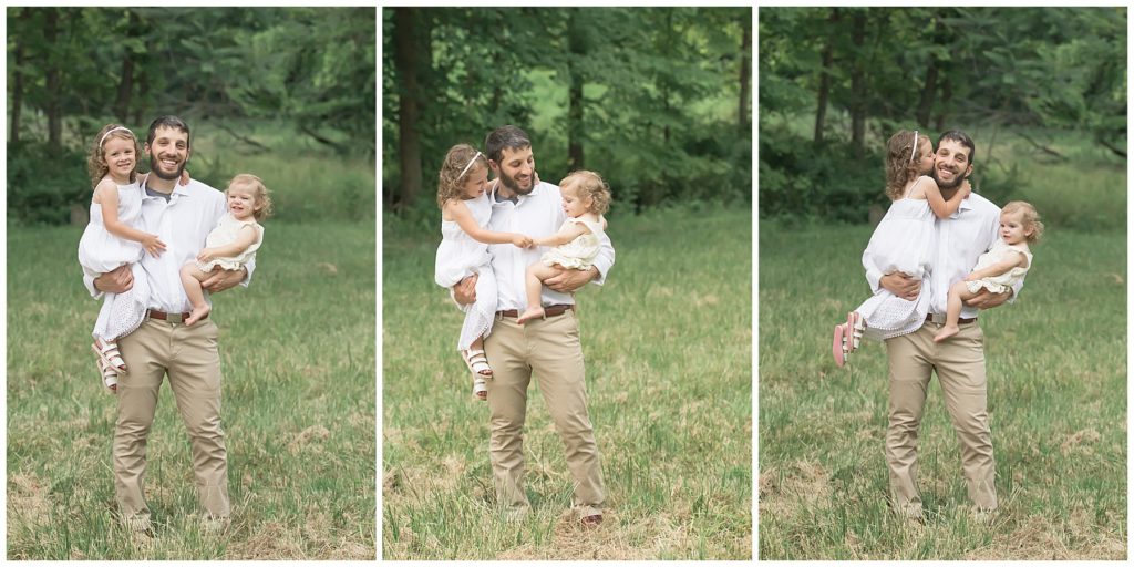 fall family photos pittsburgh, styled father & daughter in field at sunset