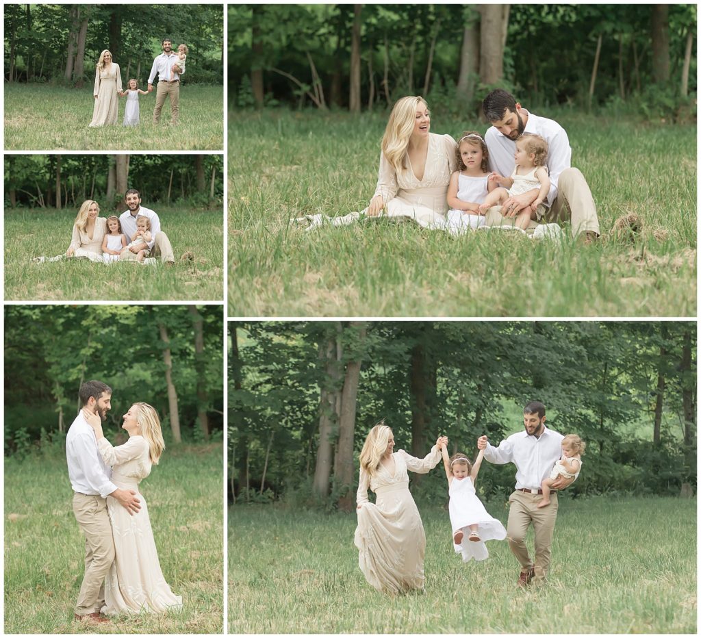 fall family photos pittsburgh styled family session in a field at sunset