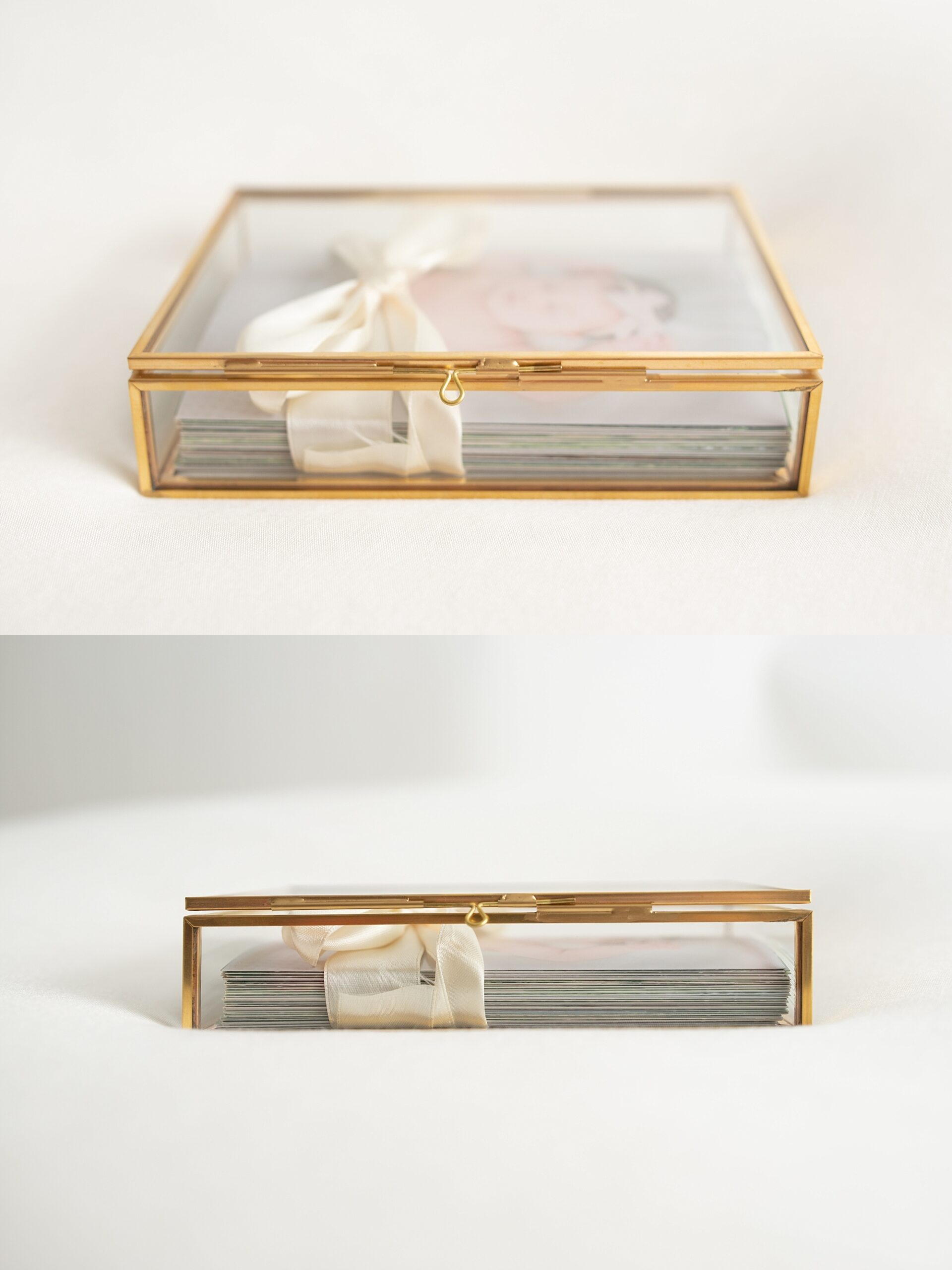 brass & glass keepsake box with 4x6 printed proofs_petite magnolia photography
