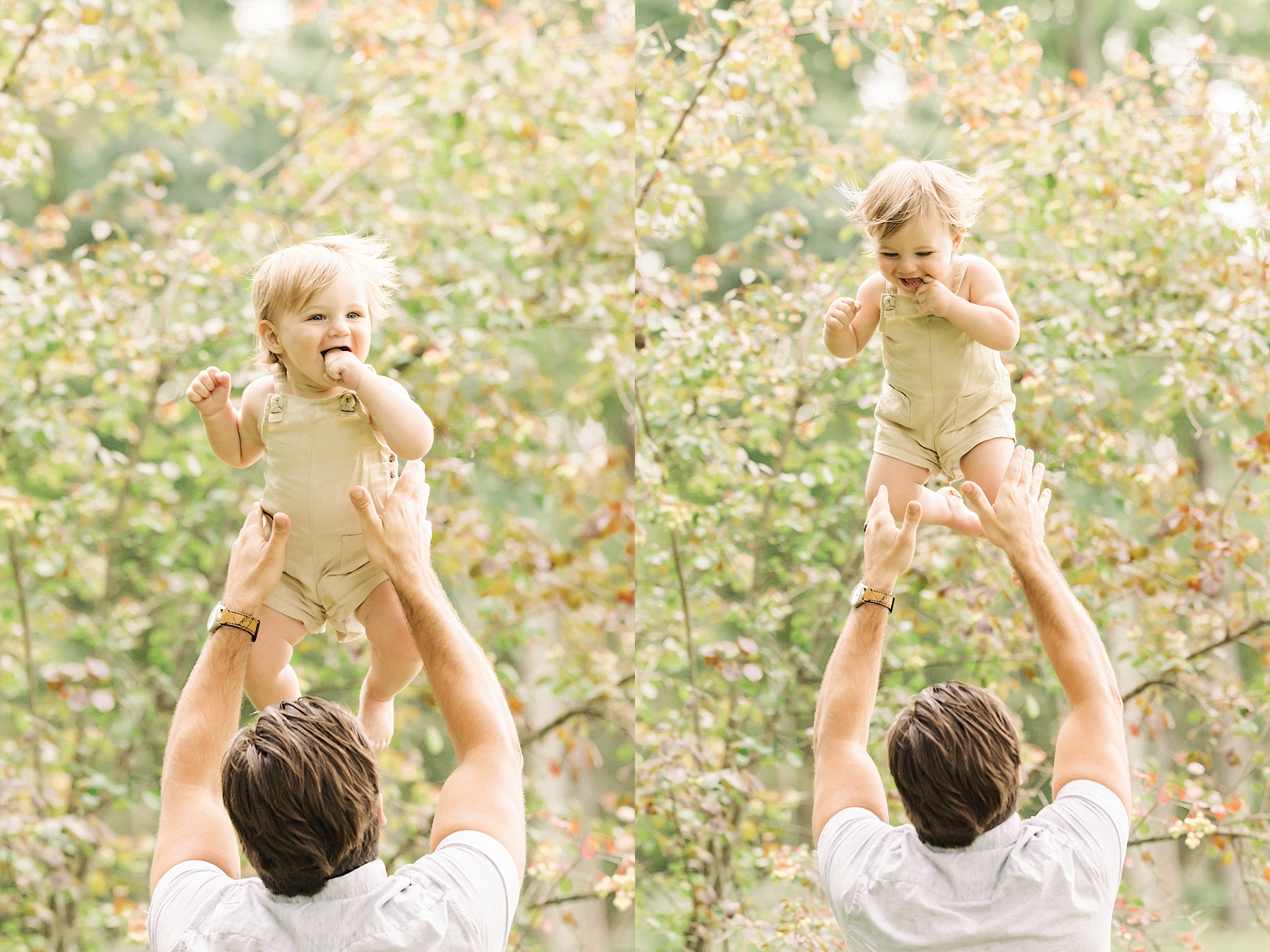 father and son playing during family photos in Pittsburgh 