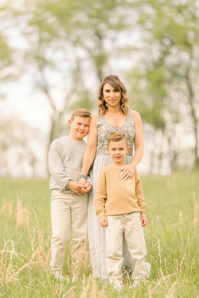 Pittsburgh mom and boys during outdoor family portraits