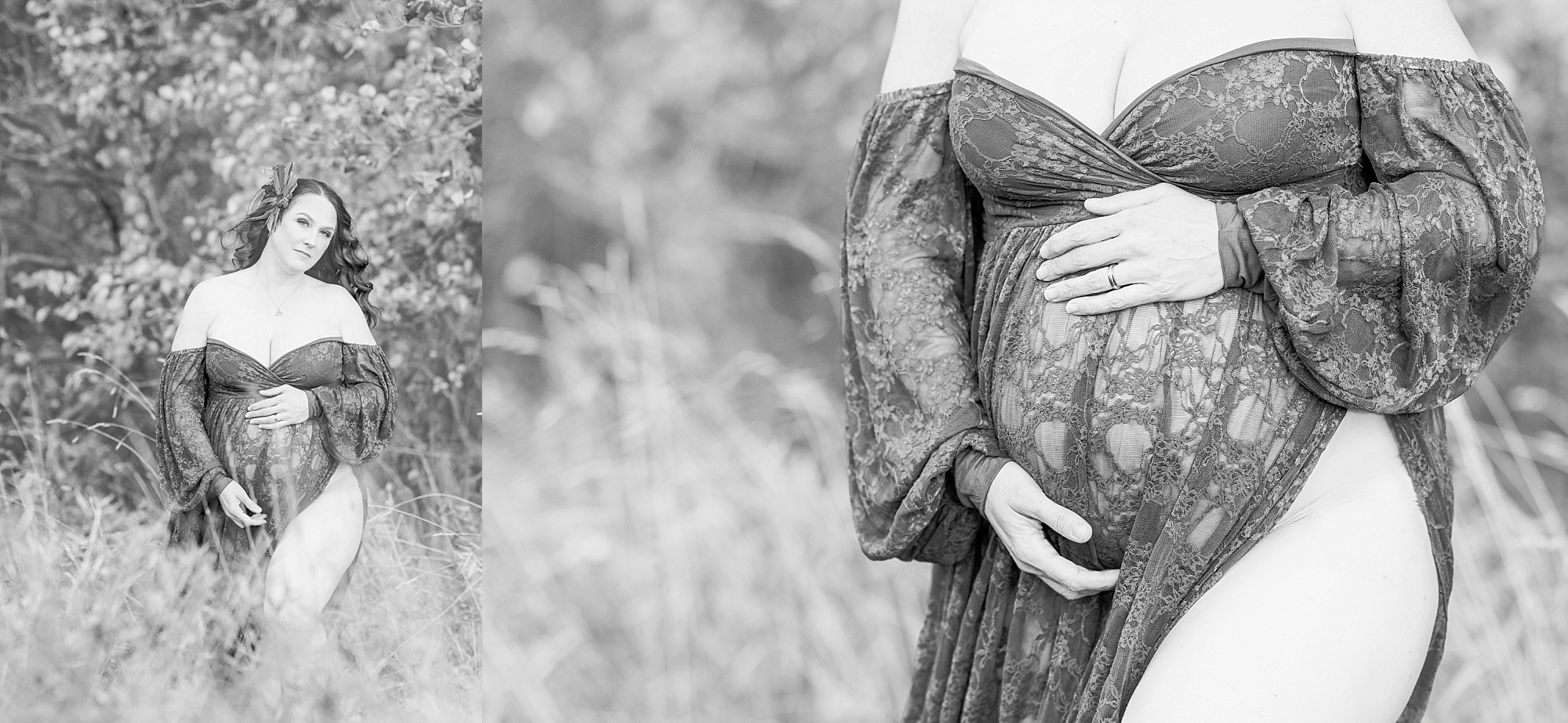 black and white intimate maternity photography session outdoors