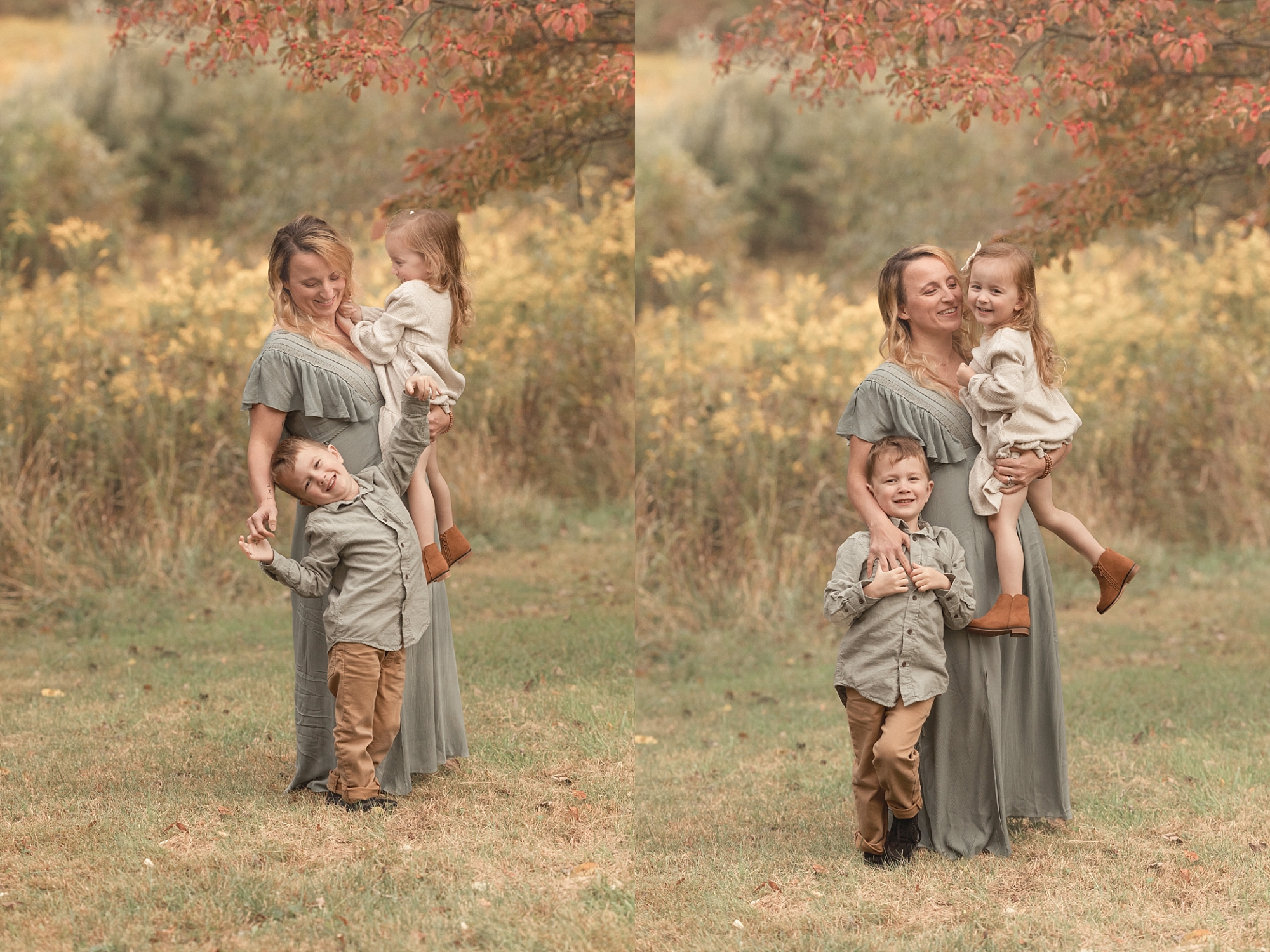 mom and children posing for family photos