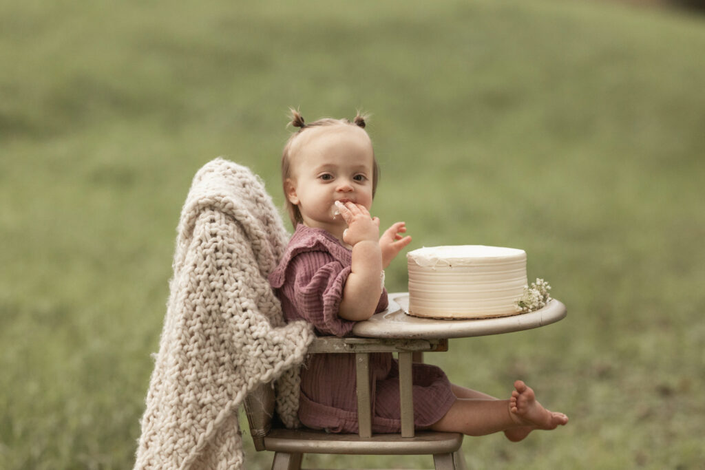 Pittsburgh one year old girl celebrating first birthday with cake smash photoshoot